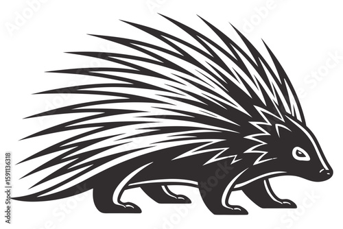 A porcupine with sharp quills, isolated on white background