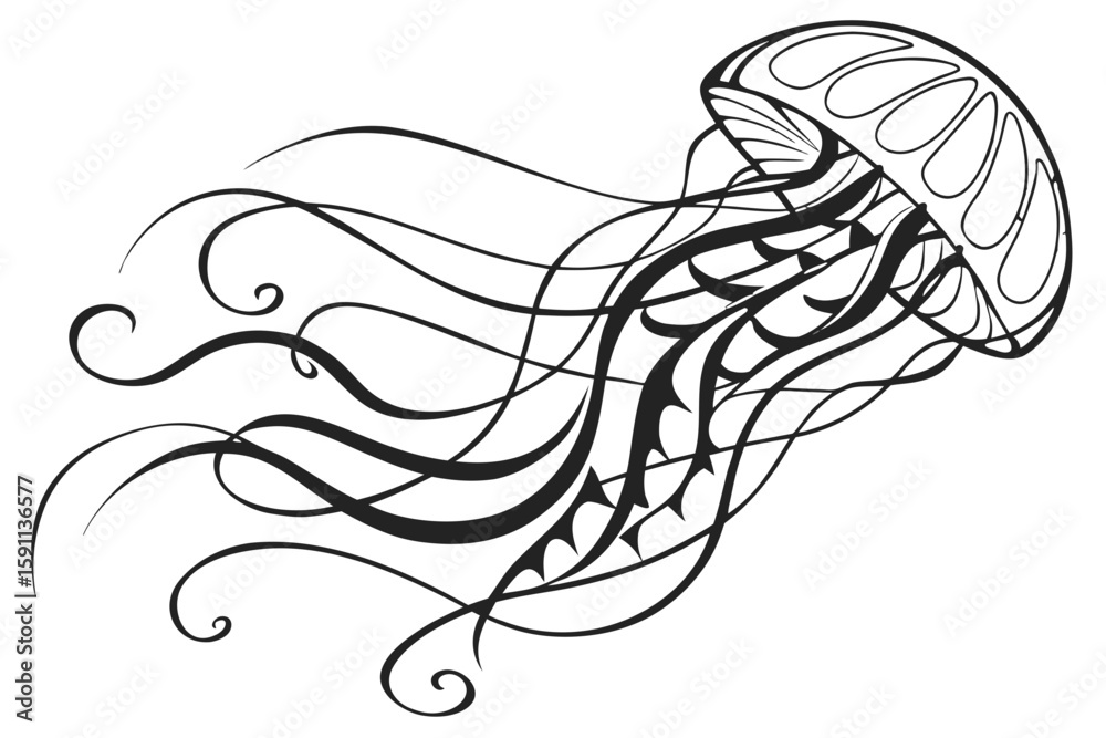 Stylized jellyfish illustration with flowing tentacles Stylized jellyfish illustration with flowing tentacles