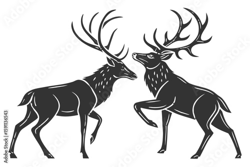 Two majestic deer with large antlers facing each other