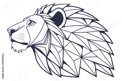 Geometric lion head illustration with a majestic mane