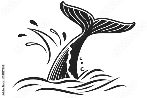 Whale tail splashing in the ocean waves