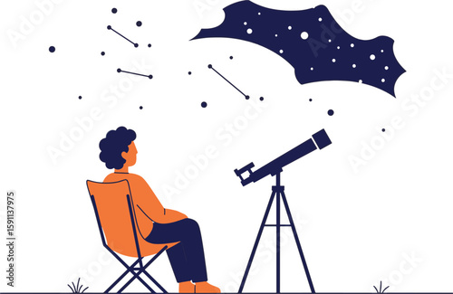 Serene Astronomer Stargazing Night Sky Vector