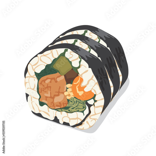 Vector Illustration of rice balls wrapped in seaweed, Japanese style food