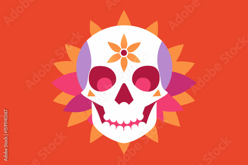 Abstract Sugar Skull Pattern Breaking into Floral Elements