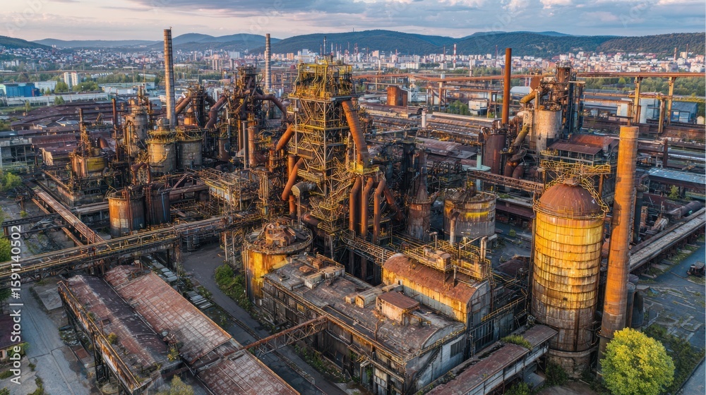 Fototapeta premium Abandoned industrial complex aerial view