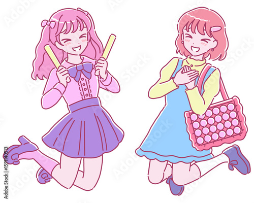 嬉しそうな推し活女子　カラフル