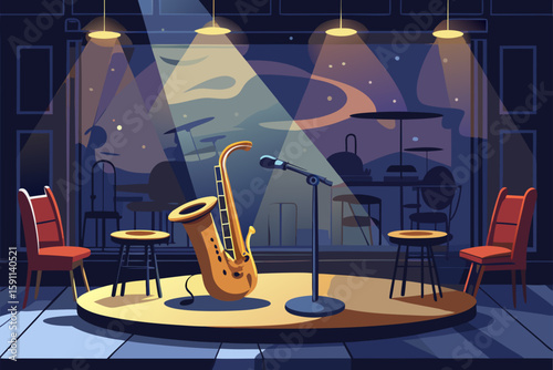 An Empty Jazz Club After Closing with a Single Spotlight