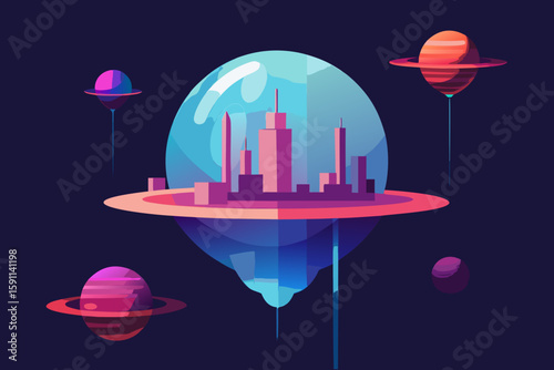 Floating Cities Made of Translucent Glass Orbiting a Sun