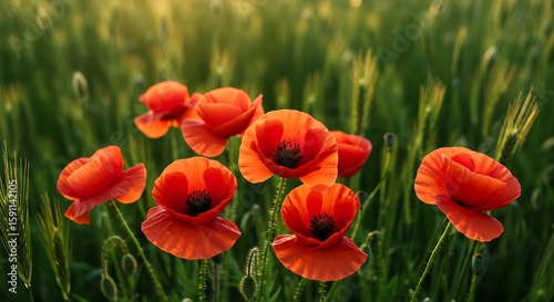 field of red tulips
