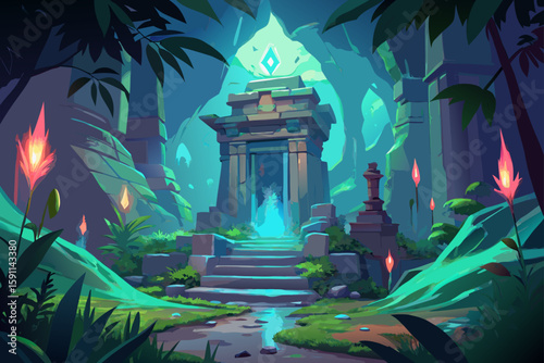 The Altar of an Ancient Forgotten Temple with Offerings