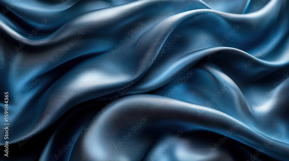 Fototapeta premium Close-up of deep blue silk fabric with flowing, wavy folds