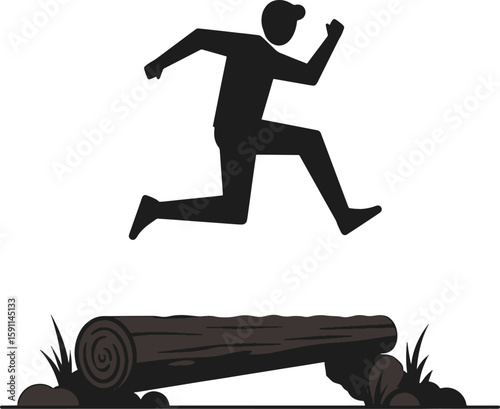 Silhouette Man Jumping Log Obstacle Course
