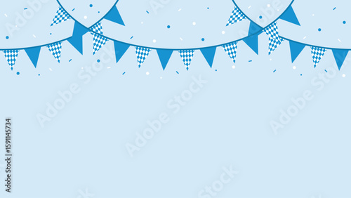 Bavarian Flag Party Bunting with Blue and White Diamond Pattern Seamless Border Background for Oktoberfest