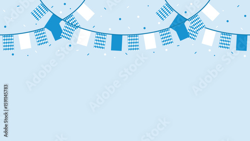Bavarian Flag Party Bunting with Blue and White Diamond Pattern Seamless Border Background for Oktoberfest