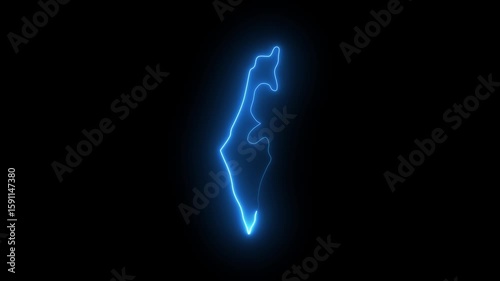 Israel map icon animation by cyan color neon on black background.