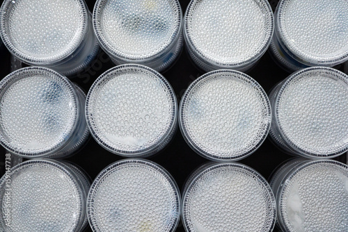 A cup of dessert photographed from above.