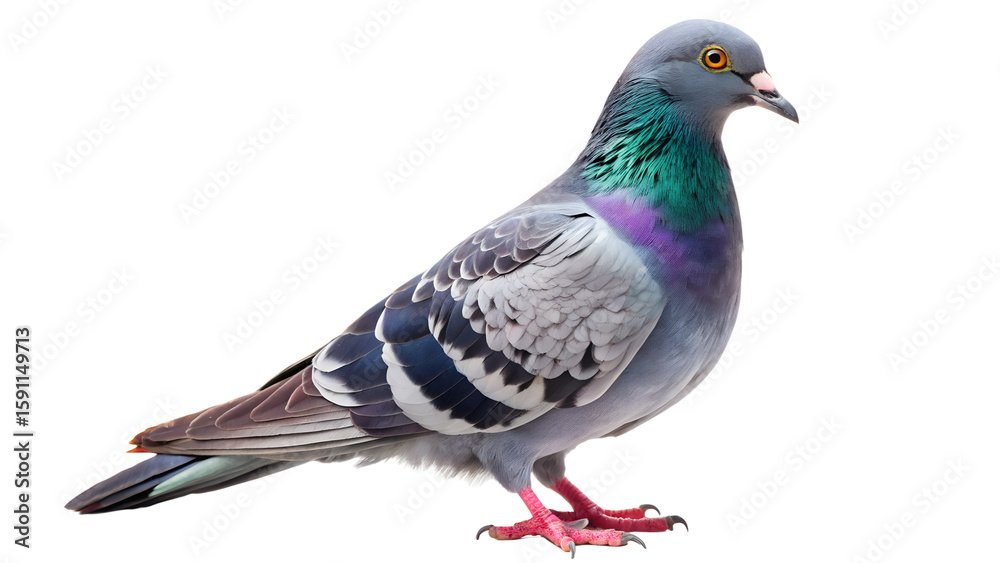 Fototapeta premium Detailed Pigeon Standing Profile View on Transparent Background
