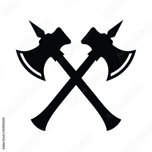 Classic crossed axes silhouette design in black and white for various applications