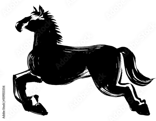 午年、年賀素材、墨・筆タッチ_走る馬のシルエットベクターイラスト