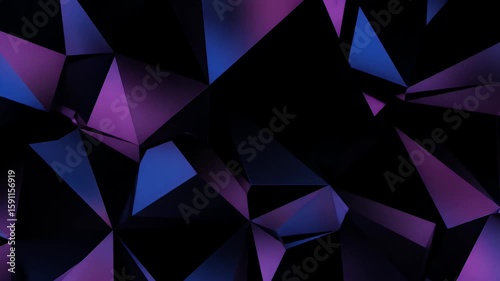 Geometric abstract with purple and blue polygonal shapes on black