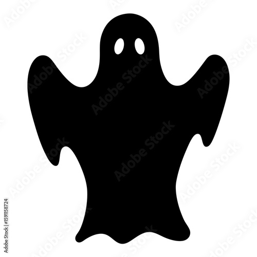 Black Ghost Silhouette with Simple Eye Holes Isolated on White Background