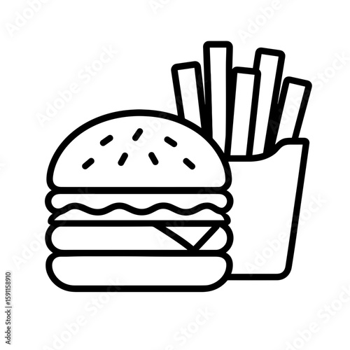 Hamburger and fries outline icon representing unhealthy eating