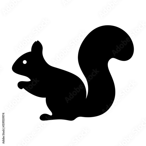 Simple, yet elegant, black and white illustration of a squirrel silhouette