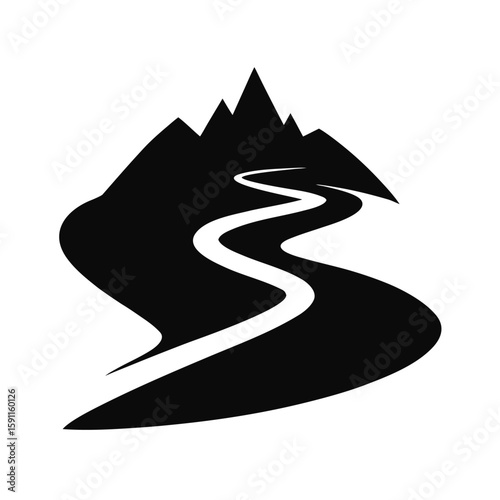 Striking black silhouette of a winding mountain road perfect for banners and advertisements