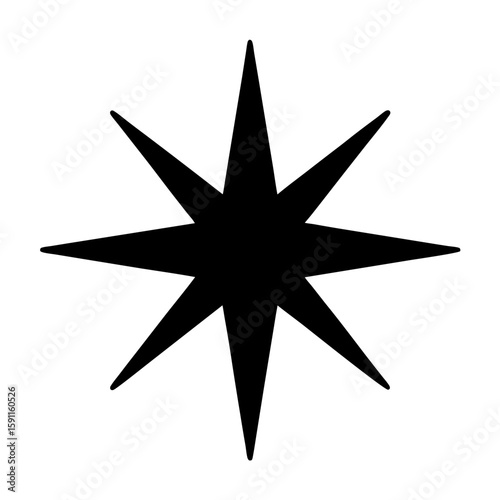 Geometric eight pointed star illustration with black fill and white background