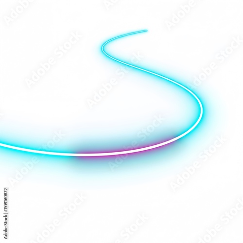 Luminous Wavy Line on White Background: Dynamic Cyan and Magenta Light Trail