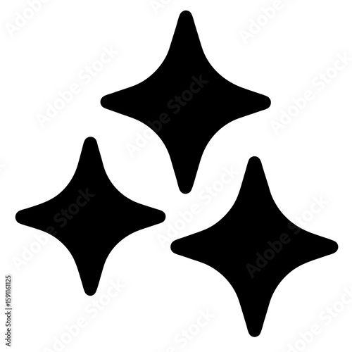 Three stylized star shapes in black against a white background design