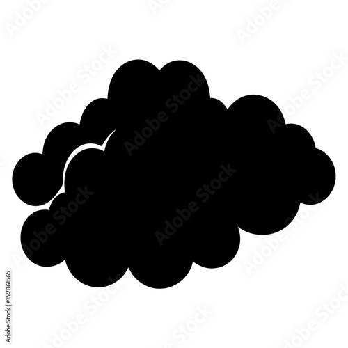 Solid Black Silhouette of Cloud Formation Against White Background, Isolated View