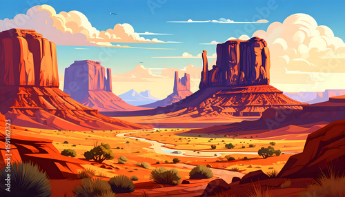 Pixel Art Desert Landscape Red Rock Formations Sunny Day