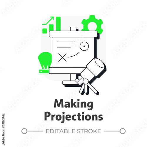 Making projections flat outline concept icon. Future requirements prediction. Step in capacity management processes. Modern line illustration with green glyphs. Conceptual visual. Easy to edit