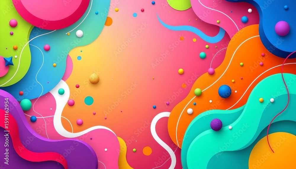 Fototapeta premium an abstract illustration with vibrant colors, composed of flowing, wavy shapes in hues of pink, purple, green, blue, and orange