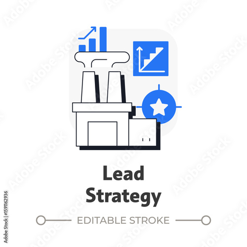 Lead strategy flat outline concept icon. Increases resources for predicted demand. Capacity management. Business planning. Modern line illustration with blue glyphs. Conceptual visual. Easy to edit