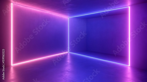 Neon glow, empty room, vibrant colors