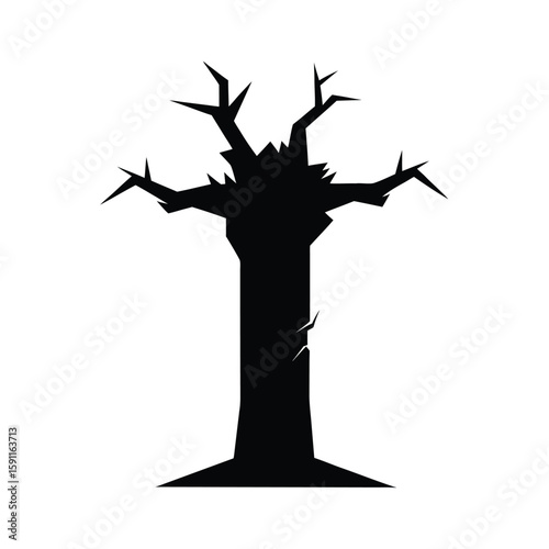 Abstract silhouette of a severed tree trunk with a jagged uneven top edge
