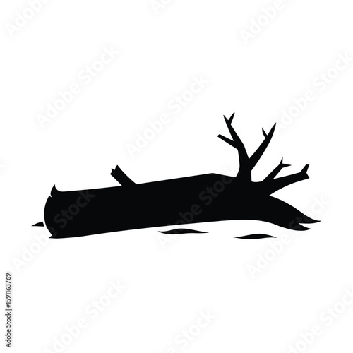Stylized silhouette of a fallen tree trunk lying on the ground in a natural setting