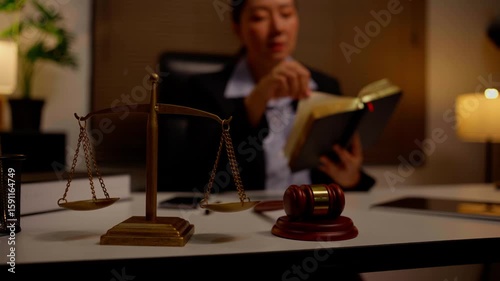 Lawyers sit reading legal books.