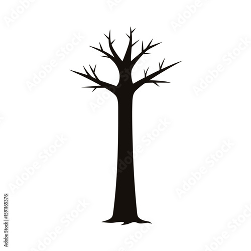 Minimalist silhouette of a tall branchless tree trunk for natural and organic designs