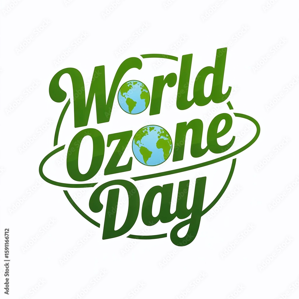 Fototapeta premium World Ozone Day Script Logo with Orbit and Globe Motif