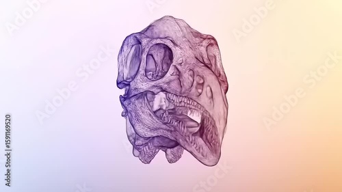 Dinosaur Skull Detailed Line Art Animation with Paleontological Illustration Style