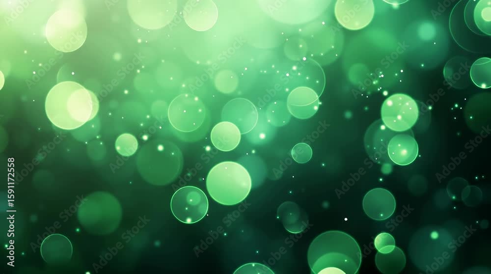 Abstract green bokeh lights on a dark background for festive designs