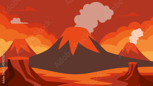 Golden sunset bathes desert mountains, with a lone camel silhouette against the orange sky and distant cloud wisps