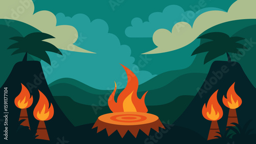 Vector illustration of a hot burning fire flame, a warm symbol of nature and summer