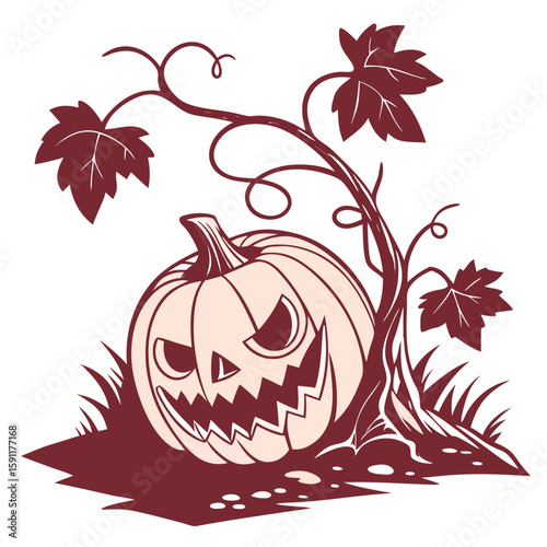 Scary jack-o'-lantern pumpkin silhouette SVG with glowing face – great for Halloween crafts, spooky designs, eerie décor