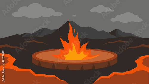 Dancing fiery orange and red flames blaze with intense heat against a dark background, illustrating the powerful energy of a bonfire