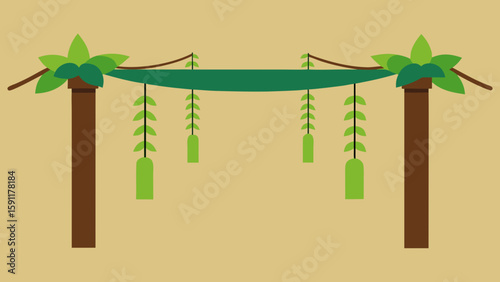 A vibrant illustration featuring a tropical bamboo plant design with green leaves, a floral border, and a natural forest background