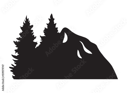 Pine Forest and Mountain Range Silhouette Vector Landscape